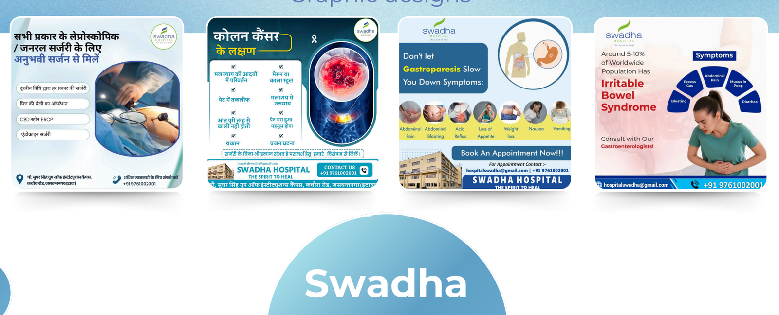 Four healthcare awareness post designs made for Swadha Hospital
